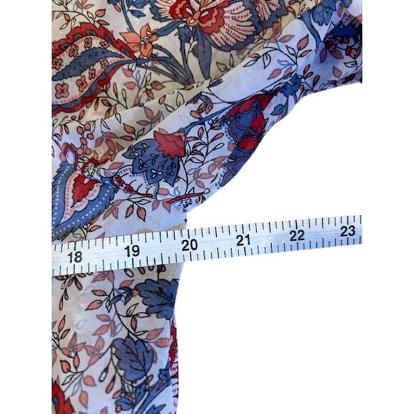 CHICO'S Cream Chinoiserie Pattern Keyhole Sheer Blouse 3/4 Sleeves Size 1, Small - Picture 8 of 9